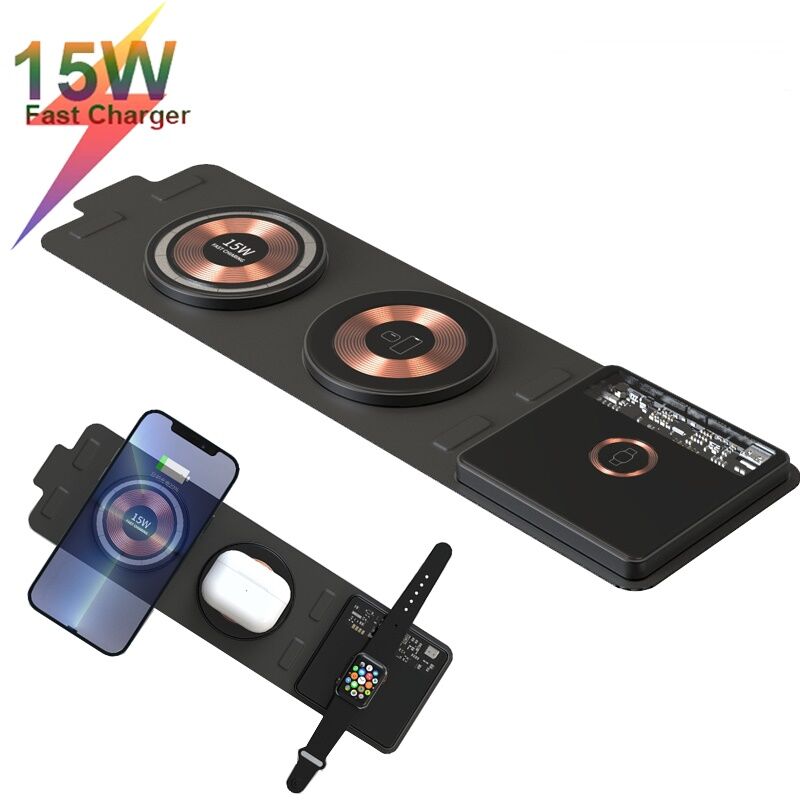 3IN1 Magnetic Wireless Charger for Apple Watch Airpods 15W Transparent Portable Folding Fast Charger for Iphone 12 13 14 Pro Max