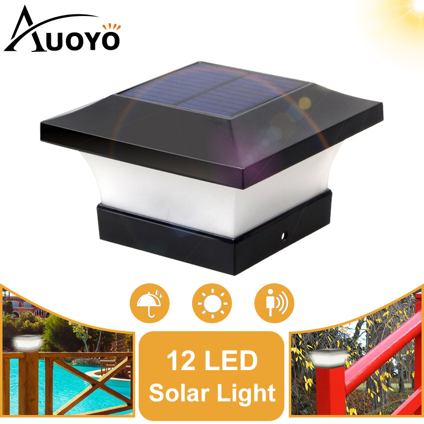 Auoyo 12 LED Solar Lights Pillar Light Outdoor Lighting Gate Door Post Cap Lights IP65 Waterproof Garden Column Fence for Yard Garage Deck Pathway Porch