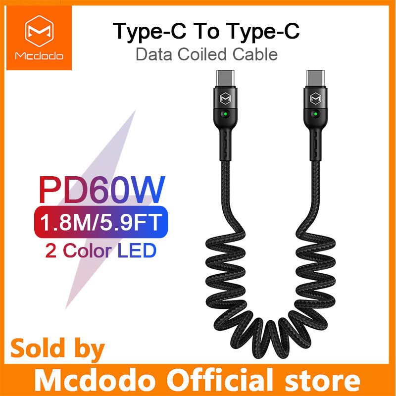 Mcdodo Retractable Car Spring Type C To Type C 3A Cable For Samsung Xiaomi Huawei PD 60W 3.0 Fast Charge Cable For Macbook Pro