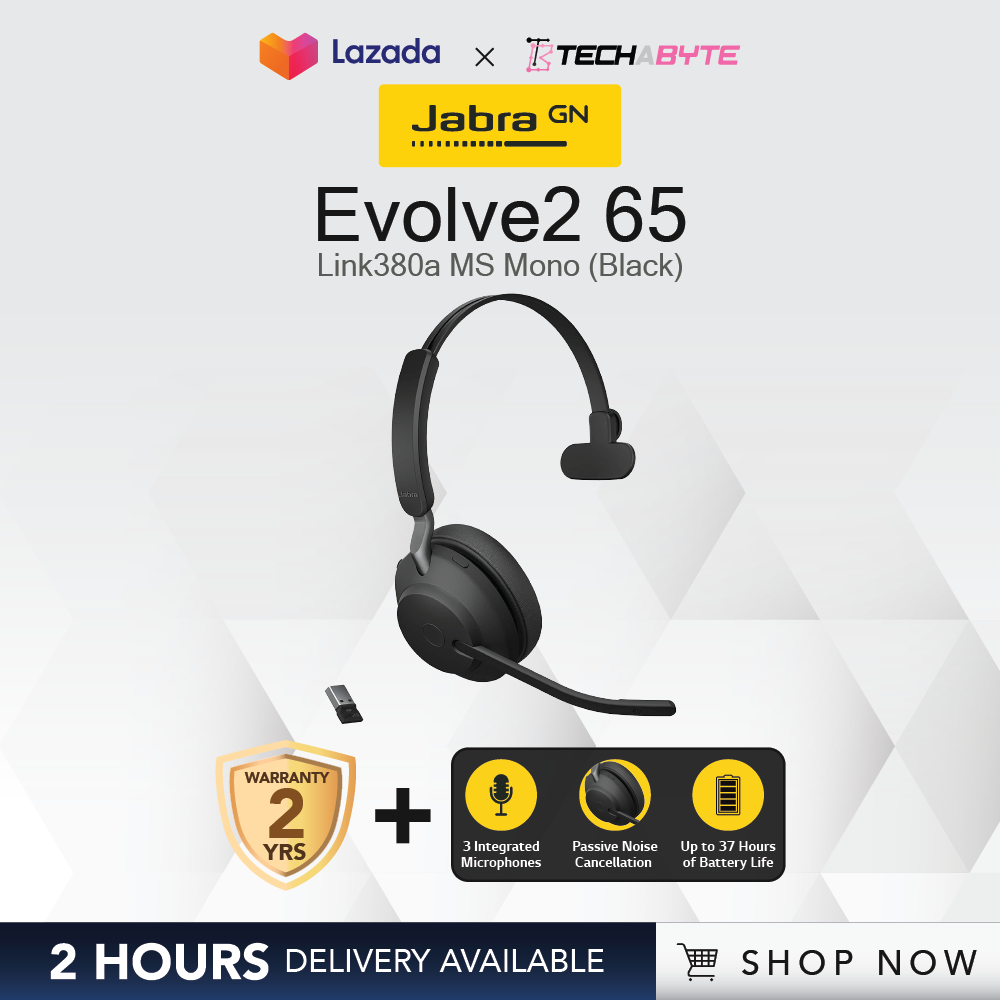 Jabra Evolve2 65 Link380a MS Mono Headphone -Black (2 HOURS DELIVERY AVAILABLE)