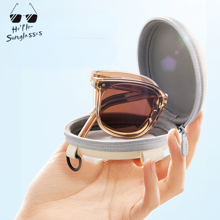 Hello-Sunglasses （with Box）new Foldable Sunglasses for Women Original Authentic Travel UV Protection Korean Style Retro Ladies Shades Sun Protection Polarized Shades for Women Seaside Beach Glasses Gi