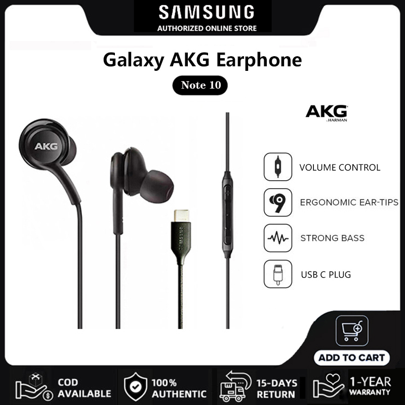 Samsung AKG Earphone Original Note10 Stereo In-Ear Earphones | Type C Plug Edition Hi-Res Audio Headphones | 3-Button With Mic Volume Control | For S8 S9 S10 S20 S21 S22 Ultra Note10 Note 9
